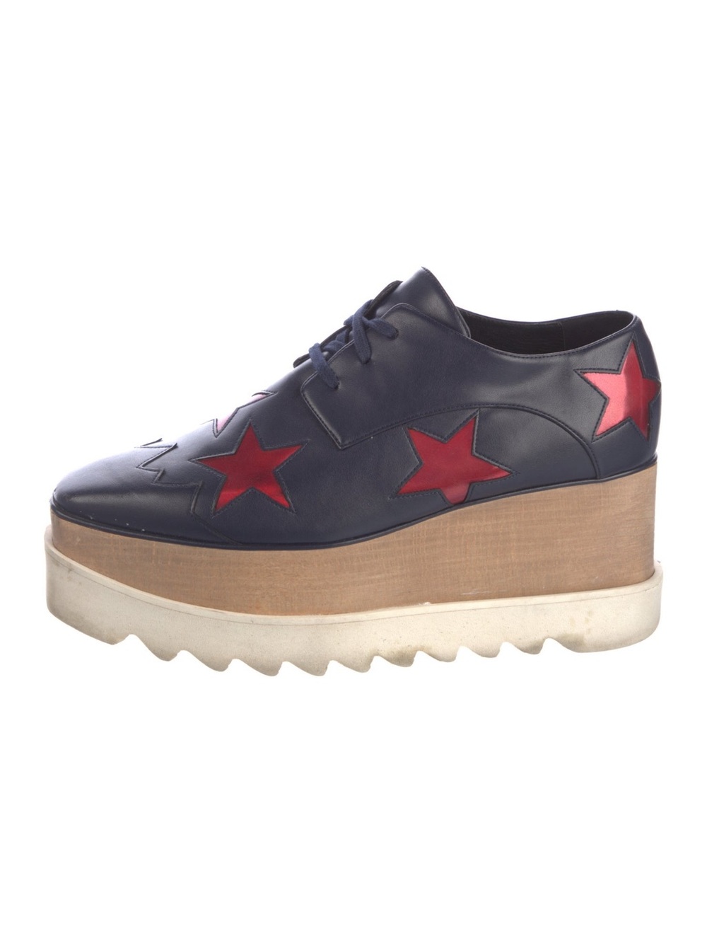 Stella McCartney Navy Leather Platform Lace-Up Oxfords with Red Star Appliqués - Picture 4 of 4